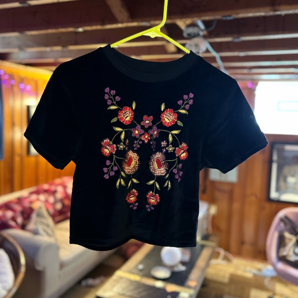 Urban Outfitters Velvet Floral Embroidered Crop